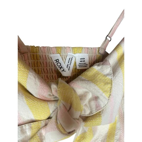 Roxy Under the Sun Strap Sundress Small Cotton Butter Yellow Petal Pink Pastel - Picture 3 of 7